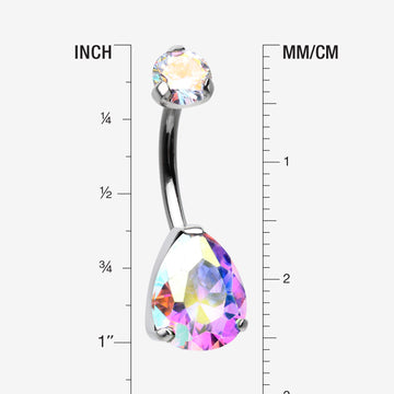 Detail View 1 of Implant Grade Titanium Internally Threaded Teardrop Prong Set Belly Button Ring-Aurora Borealis